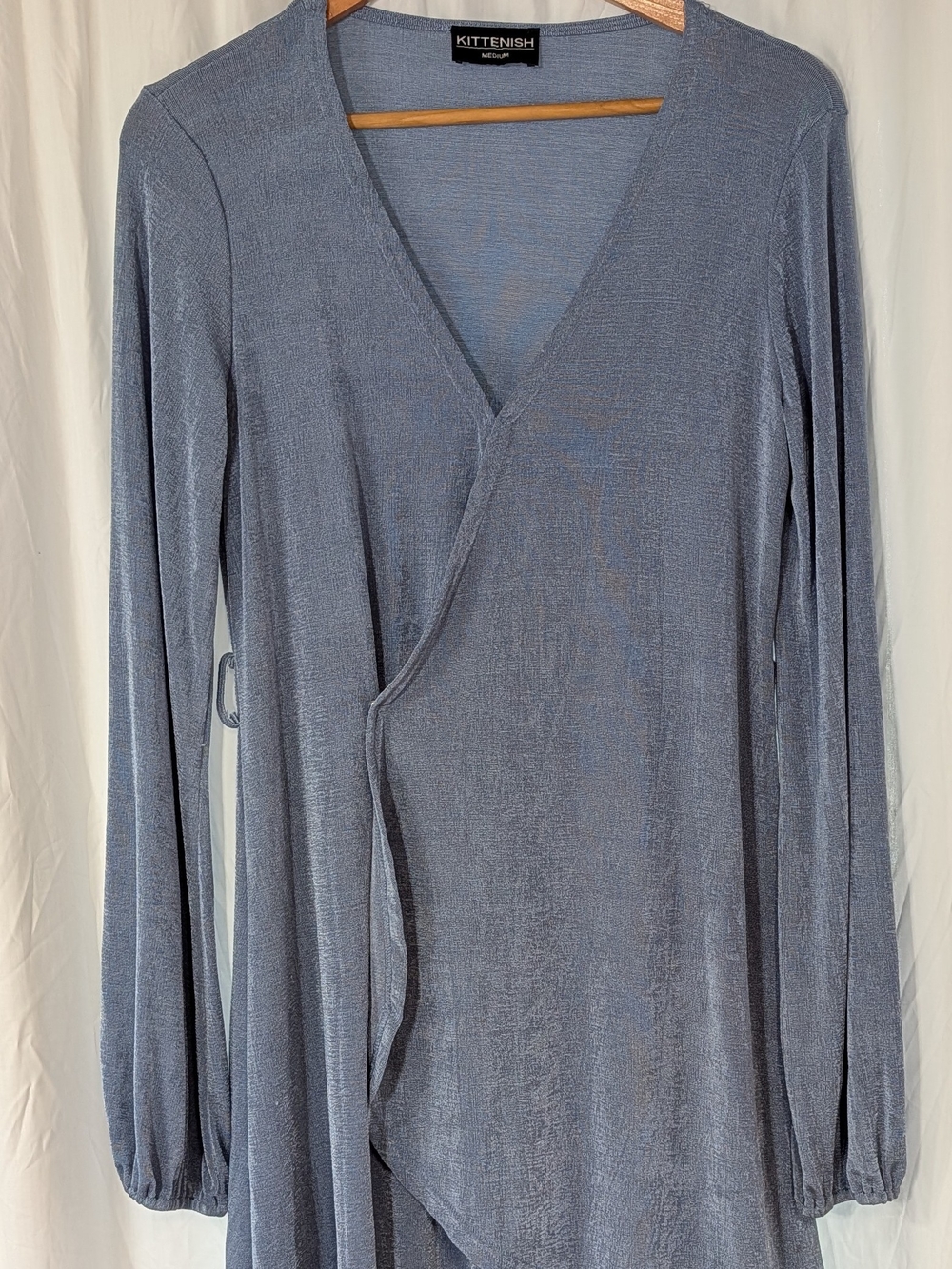Kittenish Women's Light Blue Sparkle Wrap V Neck Tunic Style Top Size Med